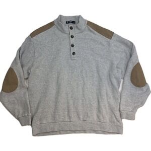 Cremieux Men's Sweater Size XL‎ Grey Pullover Elbow Pads 1/4 Button Up